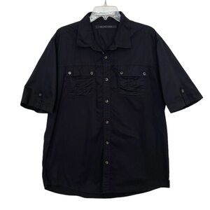 Sean John Black Button Up Short Sleeve Shirt Mens XL 100% Cotton Utility Style